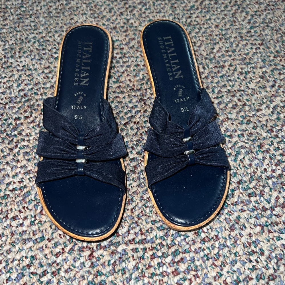 ITALIAN SHOEMAKERS BLUE SANDALS WEDGE SIZE 9.5